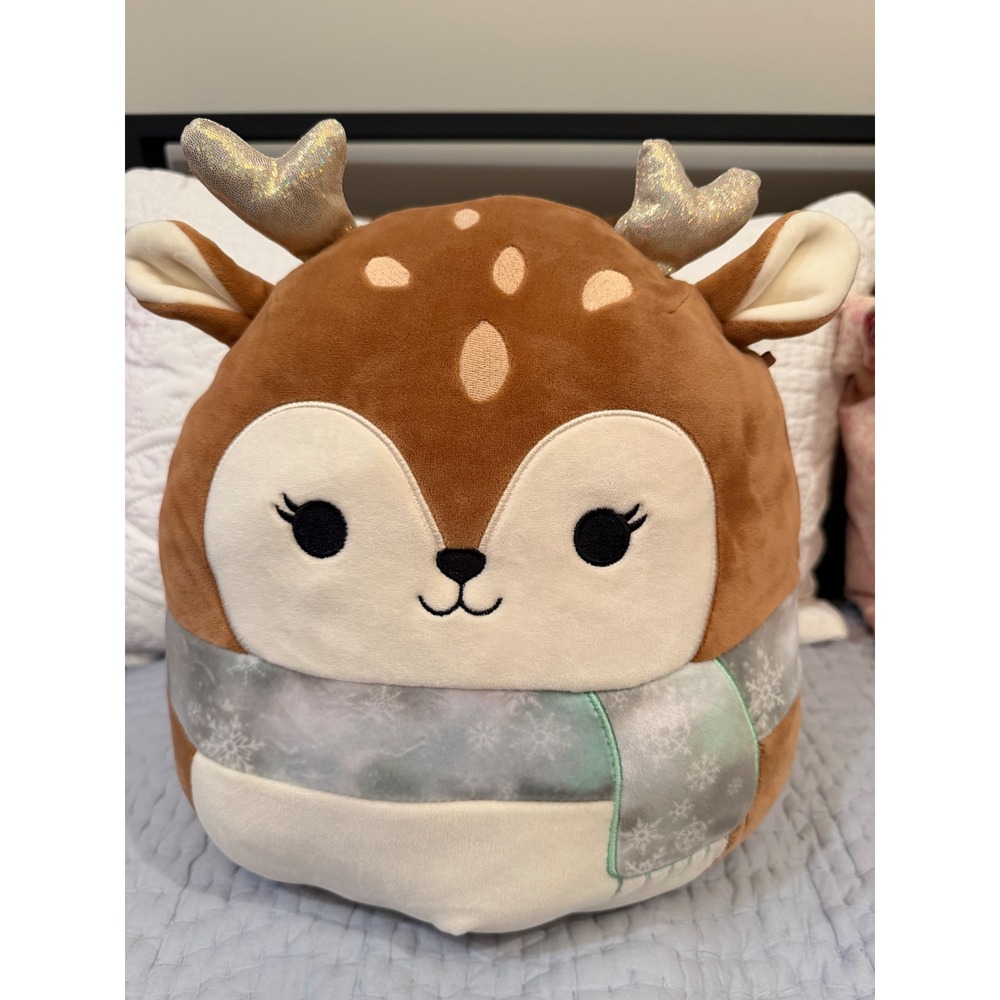 Squishmallows Dawn the Fawn Holiday Reindeer Deer Plush 13" Brown Pastel Scarf